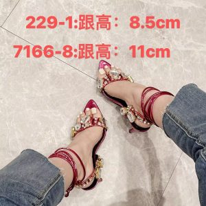 Women's Roman Sandals with Rhinestone Straps - Two Heel Heights 8.5CM and 11CM