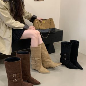 2025 Autumn Winter New Retro Maillard Pointed Toe High Boots for Women