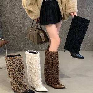 2025 Winter New High Heel Slim Fit Ankle Boots for Petite Women with Fleece Lining