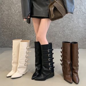 2025 Autumn Winter New Retro Maillard Pointed Toe High Top Boots for Women