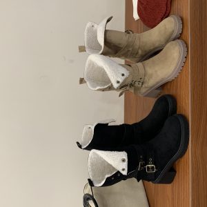 2025 New Retro Faux Shearling Western Cowboy Boots for Women Autumn Chunky Heel Short Boots Slim Fit Martin Boots
