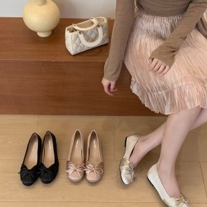2026 Autumn New Arrival Women's Low Heel Satin Shoes with Hidden Wedge, Round Toe, Comfort PU Lining