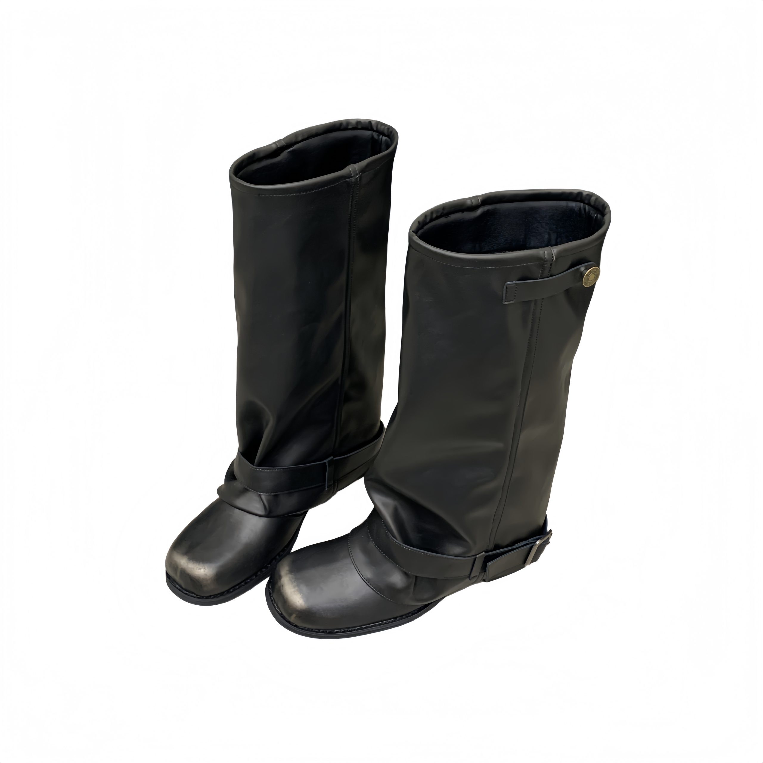 2025 New Western Cowboy Boots for Women Pleated Stacked Round Toe Vintage Low Heel Riding Boots - Image 5