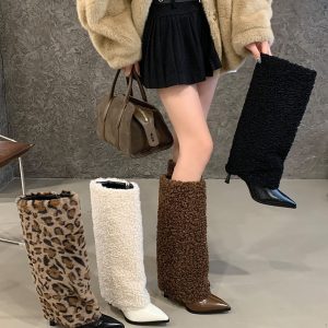 2025 Winter New High Heel Slim Fit Ankle Boots for Petite Women with Fleece Lining