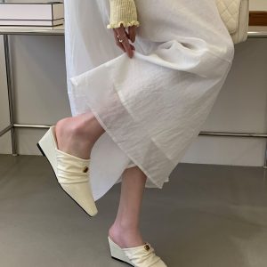 2026 New Spring Chunky Sole French Plain Toe Half Slippers Women's Comfortable Wedge Shoes