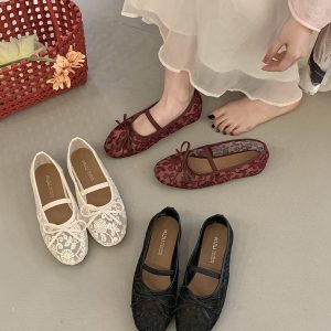2026 Spring New Cutout Mary Jane Shoes for Women Breathable Soft Sole Mesh Flat Shoes