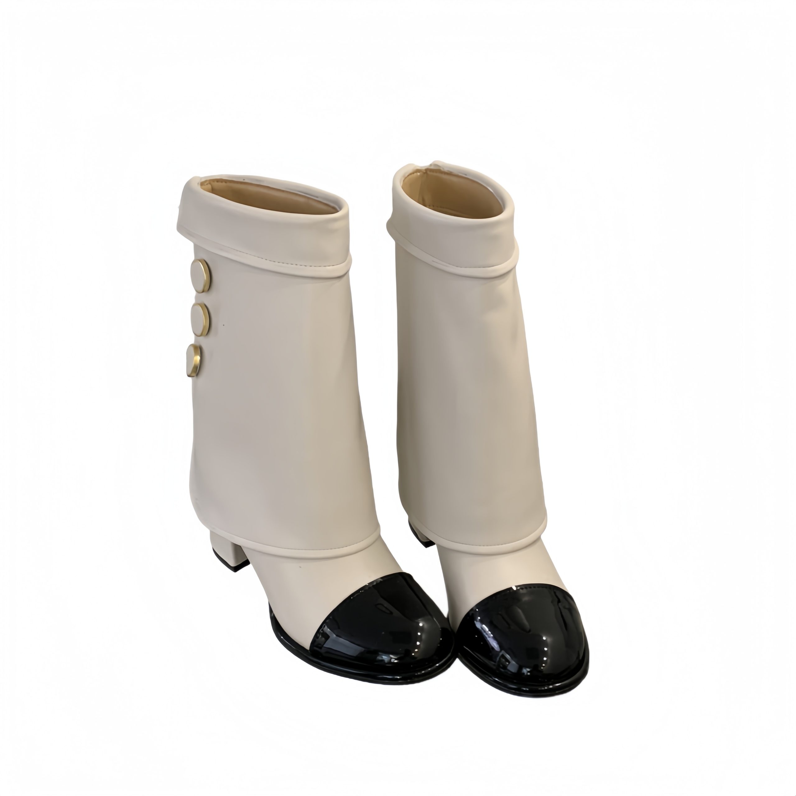 Chanel Style Round Toe Color Block Riding Boots 2025 Autumn New Trendy Chunky Heel Mid Calf Boots for Women - Image 5